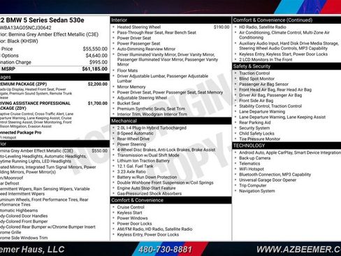 Used 2022 BMW 530e w/ Premium Package RWD image 3
