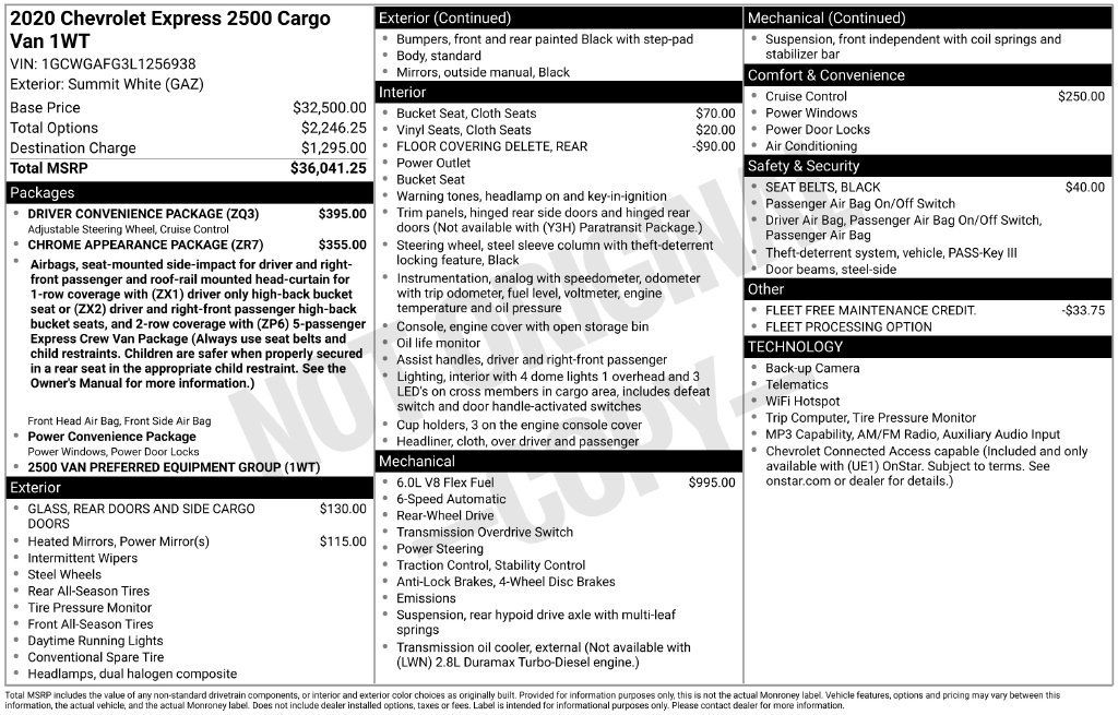 Used 2020 Chevrolet Express 2500 w/ Driver Convenience Package RWD image 22