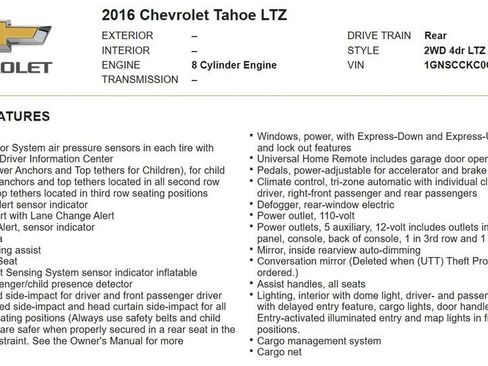 Used 2016 Chevrolet Tahoe LTZ image 18
