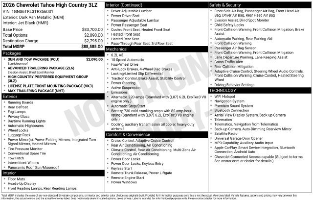 New 2026 Chevrolet Tahoe High Country w/ Sun And Tow Package AWD/4WD image 4