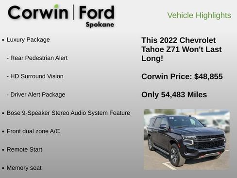Used 2022 Chevrolet Tahoe Z71 w/ Luxury Package AWD/4WD image 12