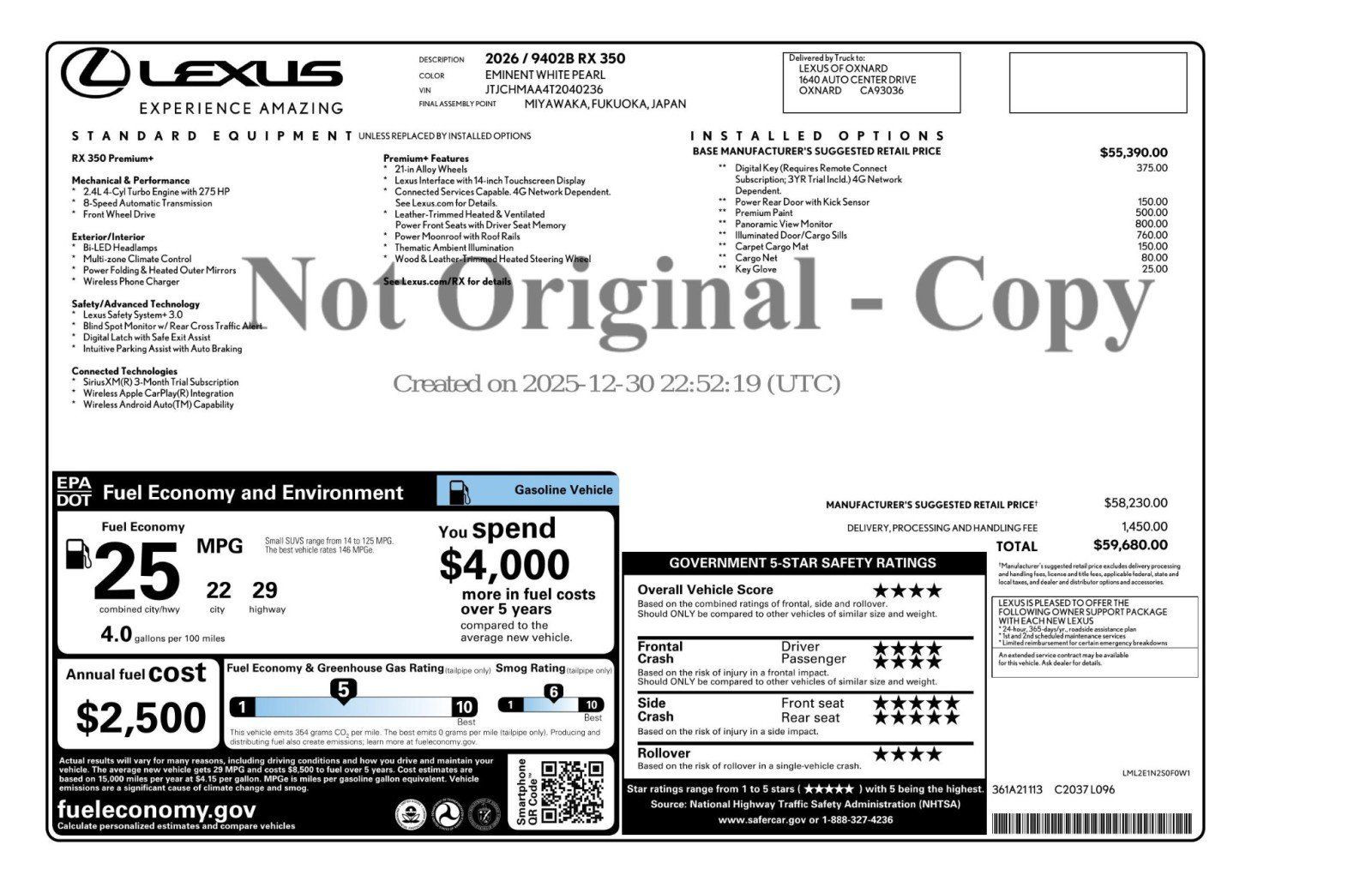 Used 2026 Lexus RX 350 Premium Plus w/ Accessory Package (K3) FWD image 53