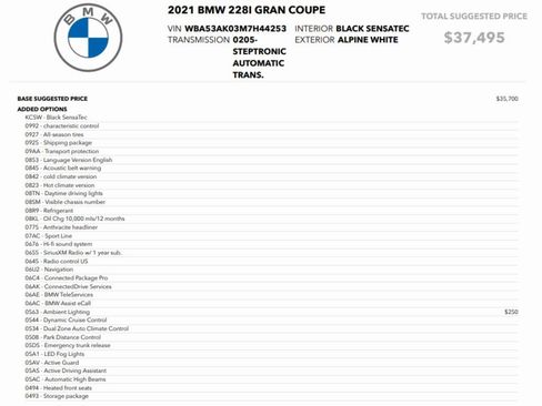 Used 2021 BMW 228i Gran Coupe w/ Lights Package image 3