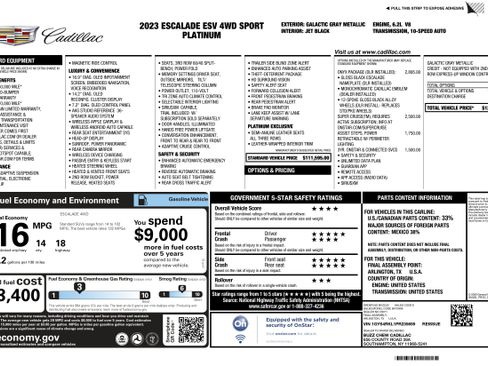 Certified 2023 Cadillac Escalade ESV Sport Platinum w/ LPO, ONYX Package image 2