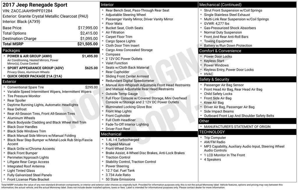 Used 2017 Jeep Renegade Sport w/ Power & Air Group FWD image 16