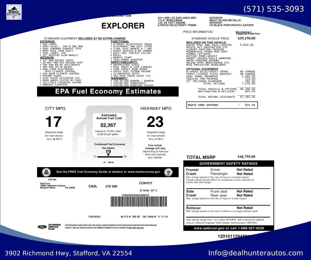 Used 2011 Ford Explorer Limited w/ 302A Rapid Spec Order Code AWD/4WD image 1