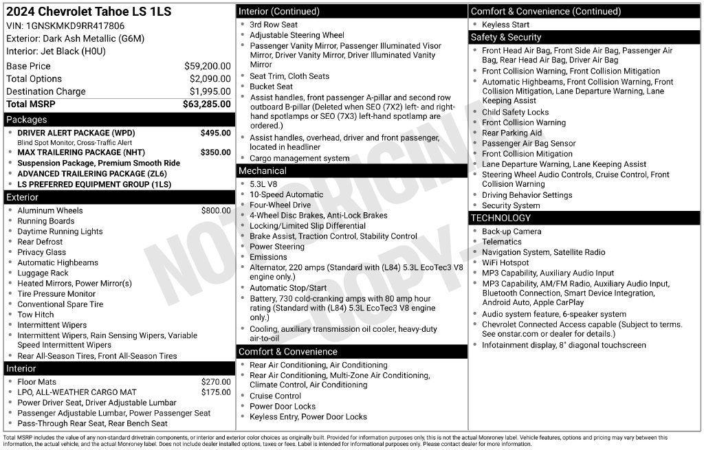 Used 2024 Chevrolet Tahoe LS w/ Driver Alert Package AWD/4WD image 10