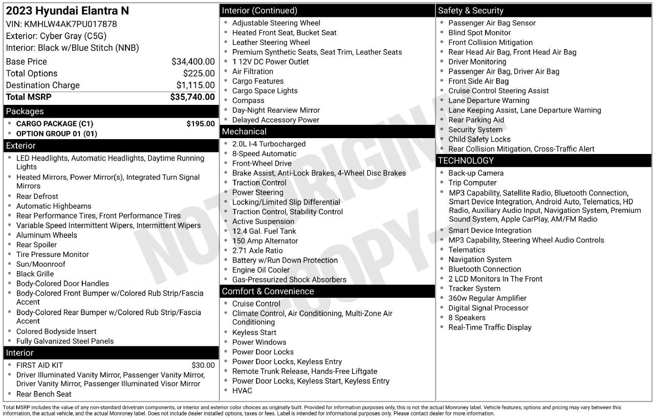 Used 2023 Hyundai Elantra N w/ Cargo Package FWD image 31