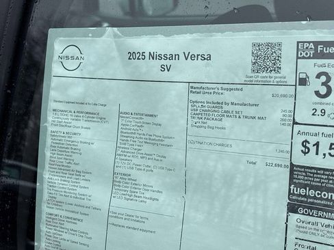 Used 2025 Nissan Versa SV w/ Trunk Package image 8