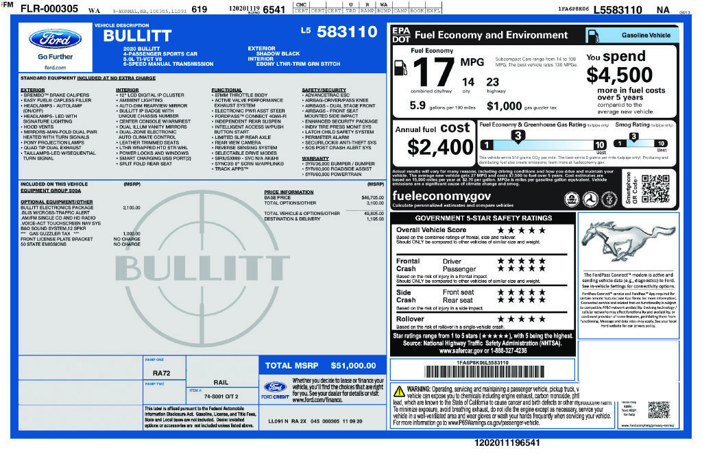 Certified 2020 Ford Mustang Bullitt w/ Bullitt Electronics Package RWD image 39