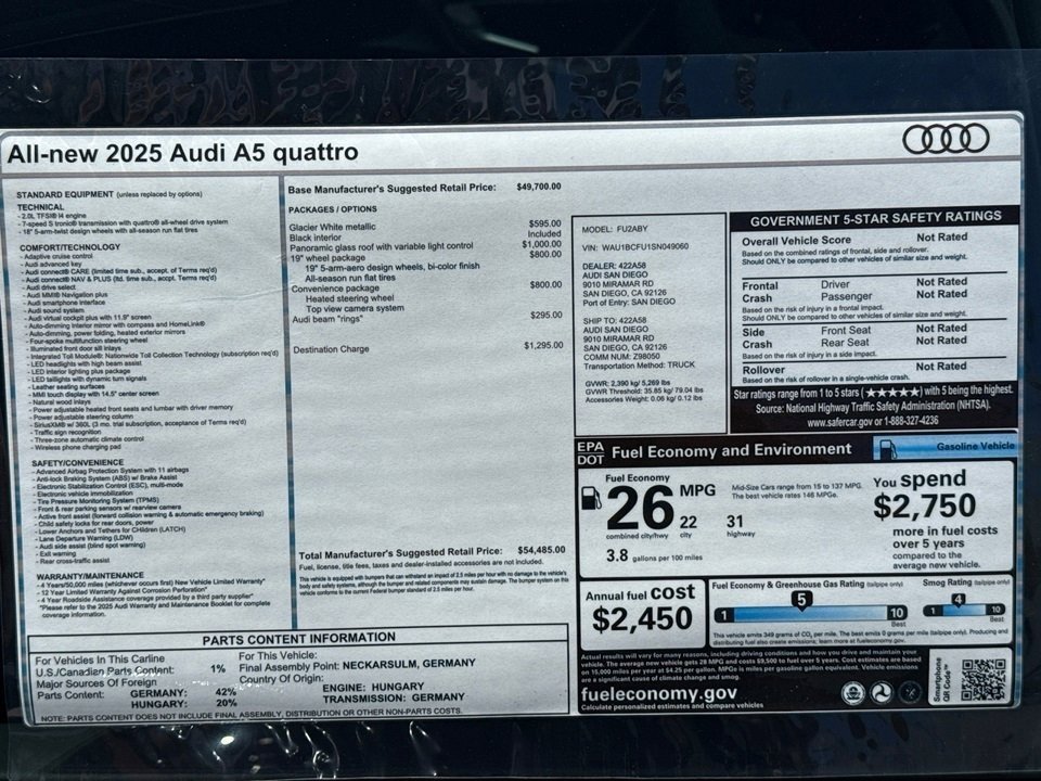 Used 2025 Audi A5 Premium w/ Convenience Package AWD/4WD image 21