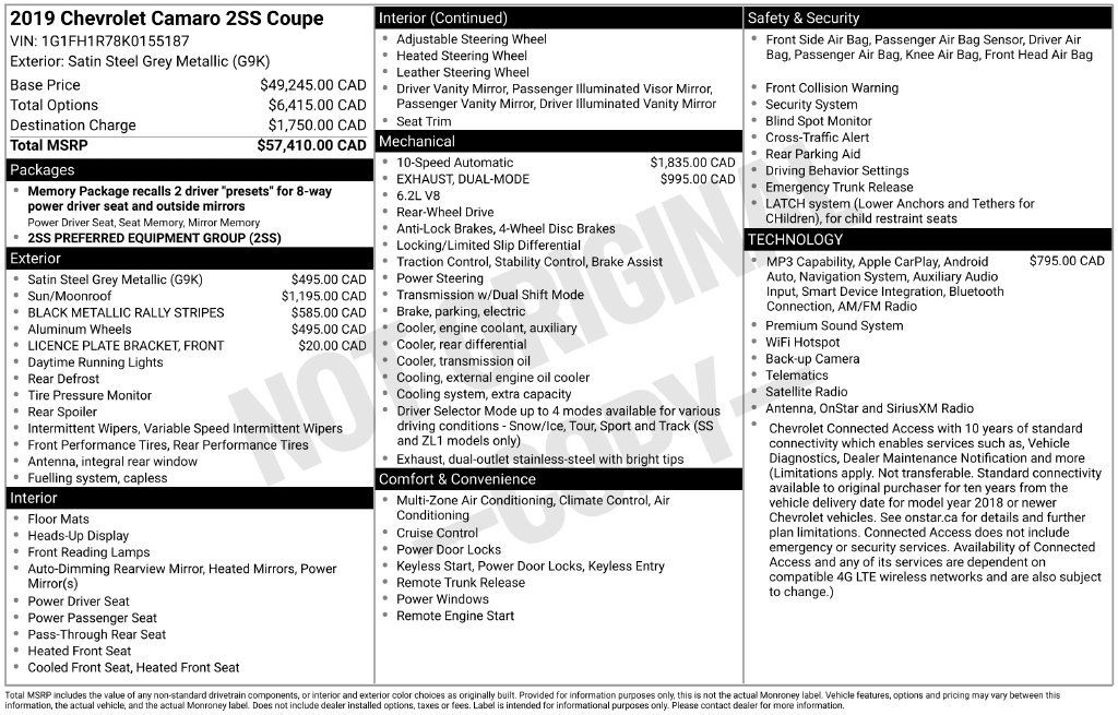 Used 2019 Chevrolet Camaro SS RWD image 11