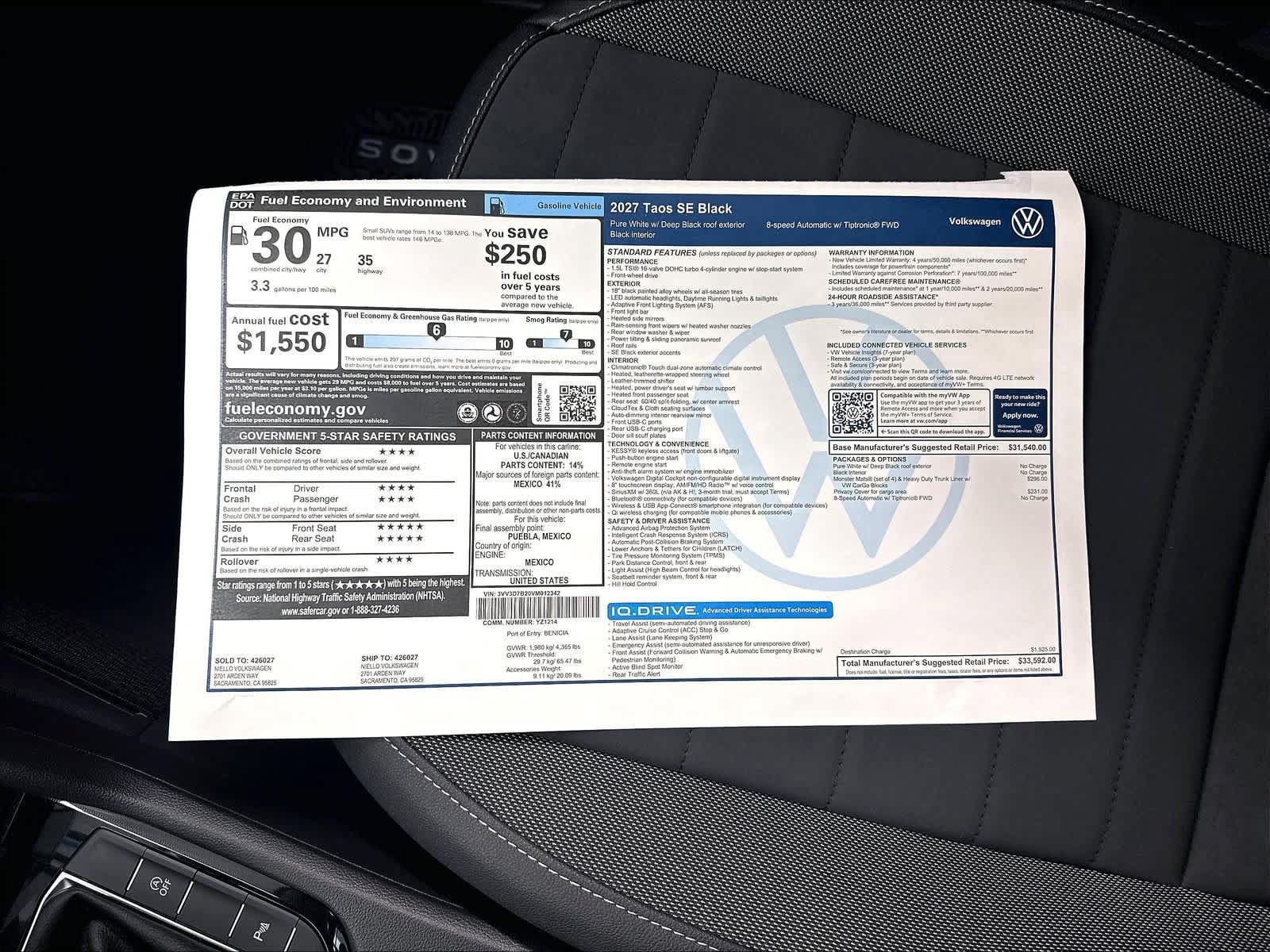 New 2027 Volkswagen Taos SE FWD image 14