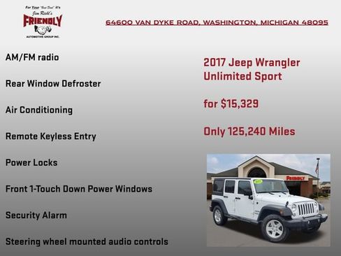 Used 2017 Jeep Wrangler Unlimited Sport w/ Quick Order Package 24S AWD/4WD image 15