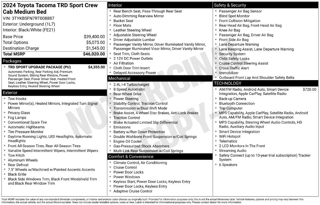 Used 2024 Toyota Tacoma TRD Sport w/ TRD Sport Upgrade Package RWD image 27