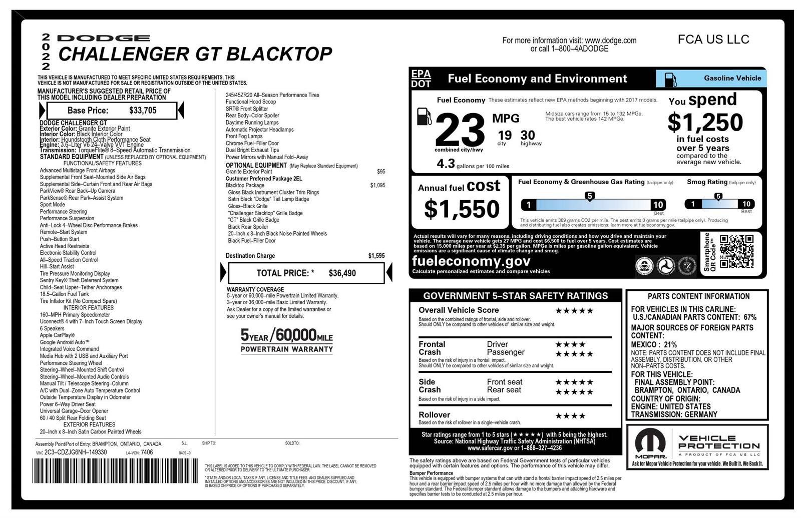 Used 2022 Dodge Challenger GT w/ Blacktop Package RWD image 52
