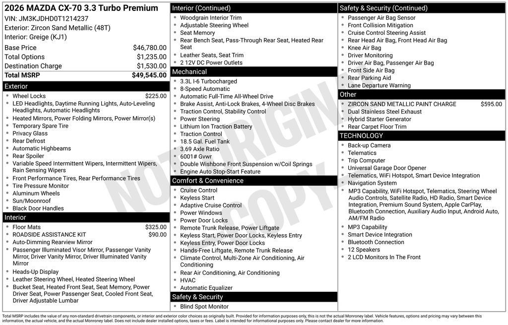 New 2026 MAZDA CX-70 3.3 Turbo w/ Premium Package AWD/4WD image 6