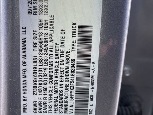 Certified 2020 Honda Ridgeline RTL image 10