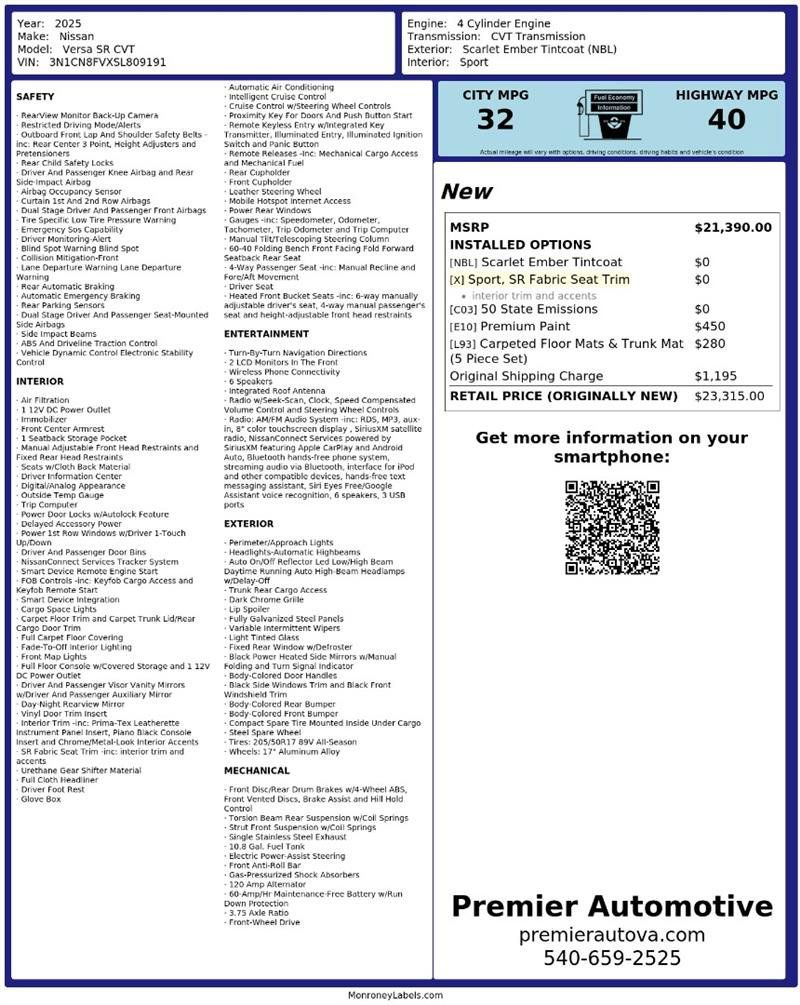 Used 2025 Nissan Versa SR FWD image 2
