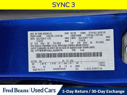 Certified 2020 Ford Ranger XLT w/ Equipment Group 302A Luxury image 35