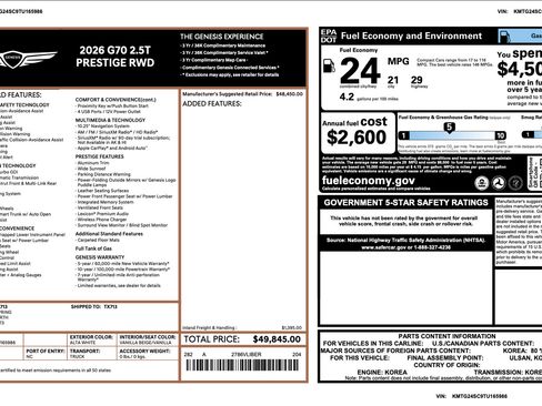 Certified 2026 Genesis G70 2.5T Prestige RWD image 3