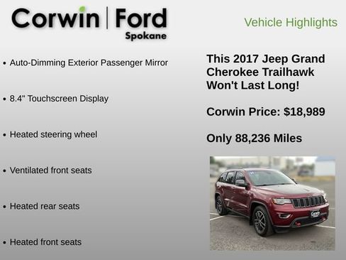 Used 2017 Jeep Grand Cherokee Trailhawk w/ Trailhawk Luxury Group AWD/4WD image 12