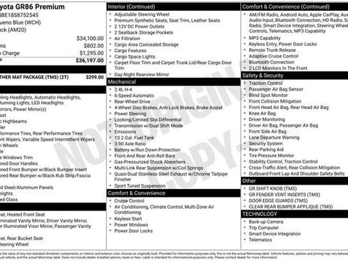 Used 2025 Toyota GR86 Premium w/ ALL Weather Mat Package (TMS) RWD image 29