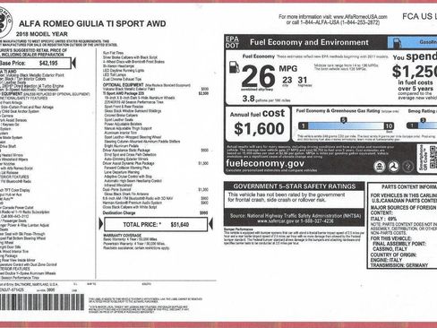 Used 2018 Alfa Romeo Giulia Ti Sport w/ Quick Order Package 22S Sport image 20