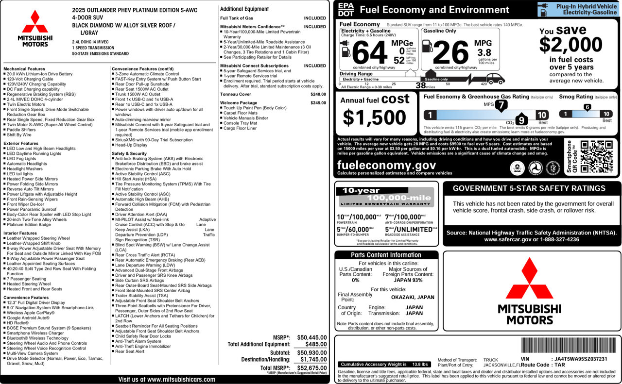 Used 2025 Mitsubishi Outlander SEL AWD/4WD image 56