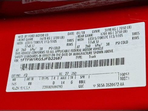 Certified 2018 Ford F150 Raptor w/ Equipment Group 802A Luxury image 23