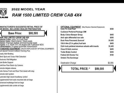 Used 2022 RAM 1500 Limited w/ Body-Colour Bumper Group AWD/4WD image 3