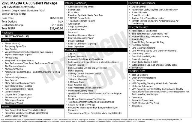 Used 2020 MAZDA CX-30 AWD w/ Select Package image 3