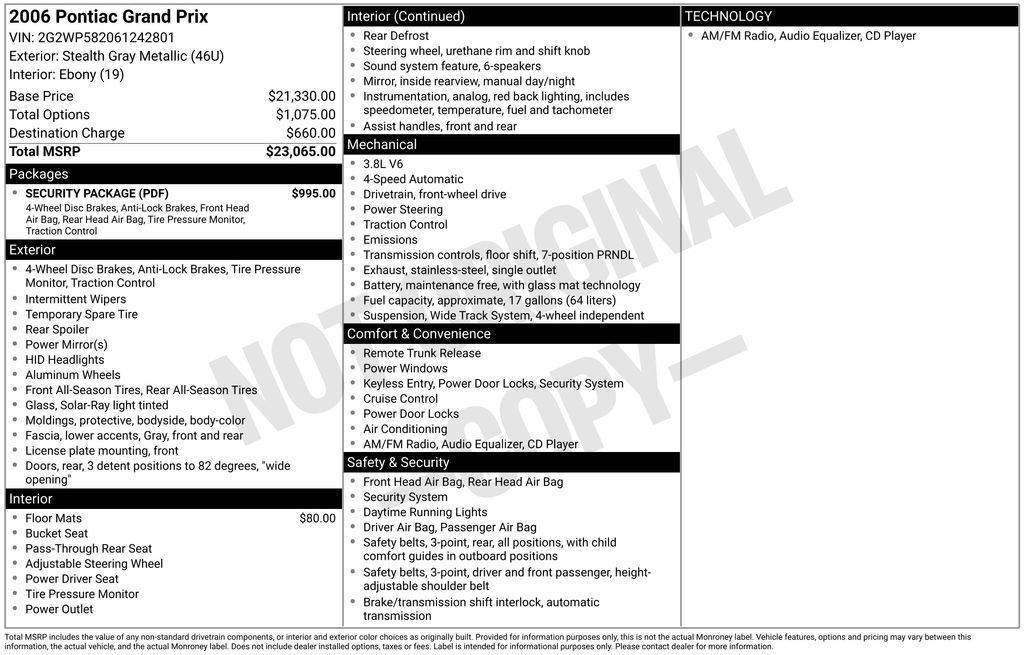 Used 2006 Pontiac Grand Prix w/ Security Package FWD image 26