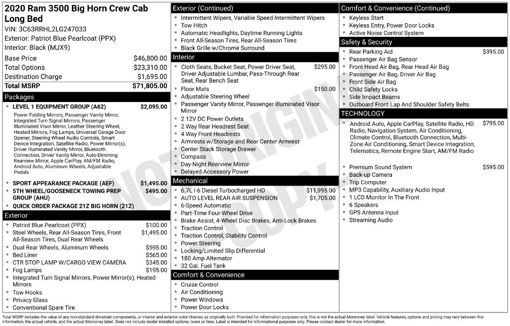 Used 2020 RAM 3500 Big Horn w/ Level 1 Equipment Group AWD/4WD image 20