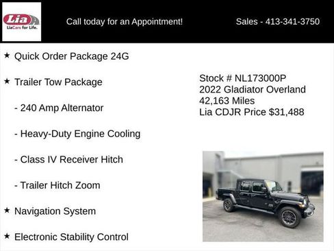 Certified 2022 Jeep Gladiator Overland w/ Trailer Tow Package AWD/4WD image 6