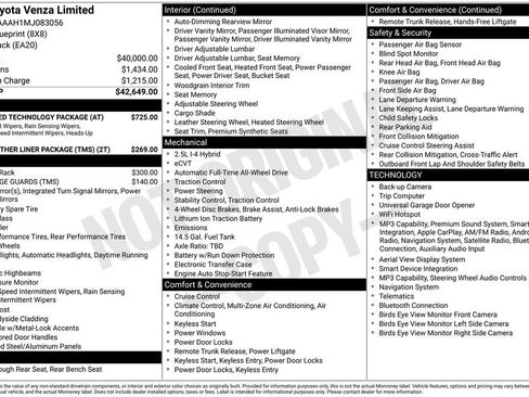 Used 2021 Toyota Venza Limited w/ Advanced Technology Package AWD/4WD image 7