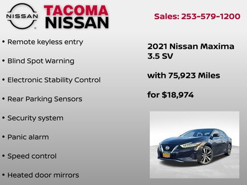 Used 2021 Nissan Maxima 3.5 SV w/ Floor Mat Group image 12