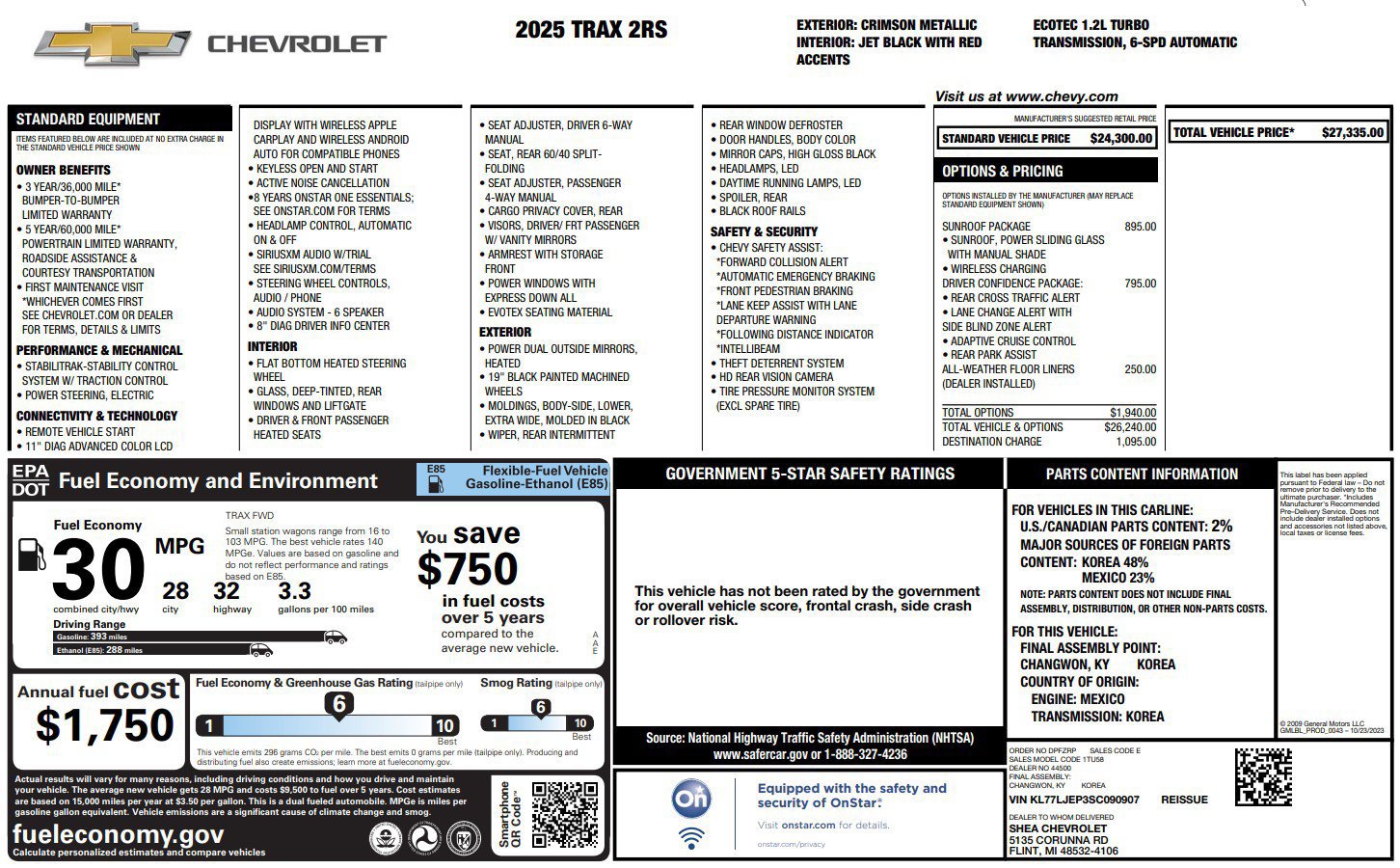 Used 2025 Chevrolet Trax RS w/ Sunroof Package FWD image 37