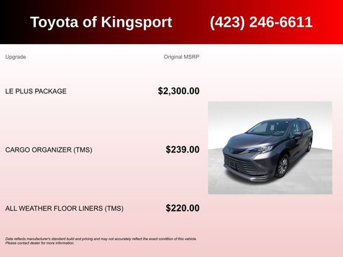 Used 2022 Toyota Sienna LE w/ LE Plus Package AWD/4WD image 3