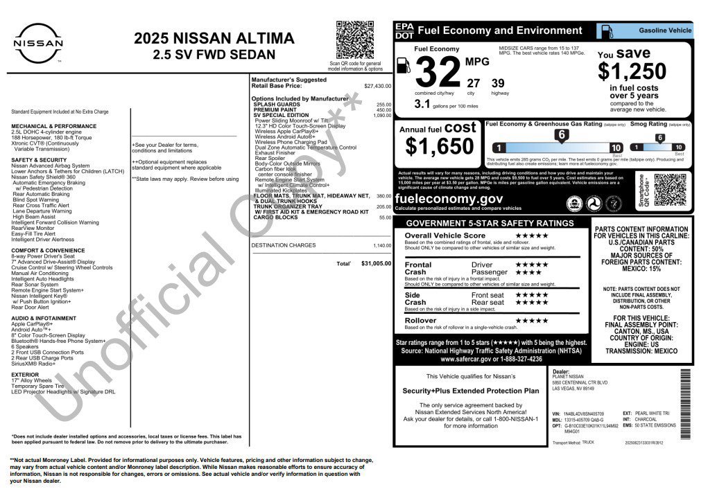 Used 2025 Nissan Altima 2.5 SV w/ SV Special Edition Package FWD image 2