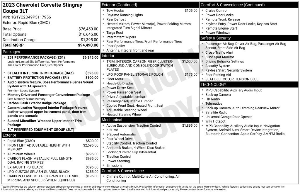 Used 2023 Chevrolet Corvette Stingray Premium Cpe w/ Z51 Performance Package RWD image 11
