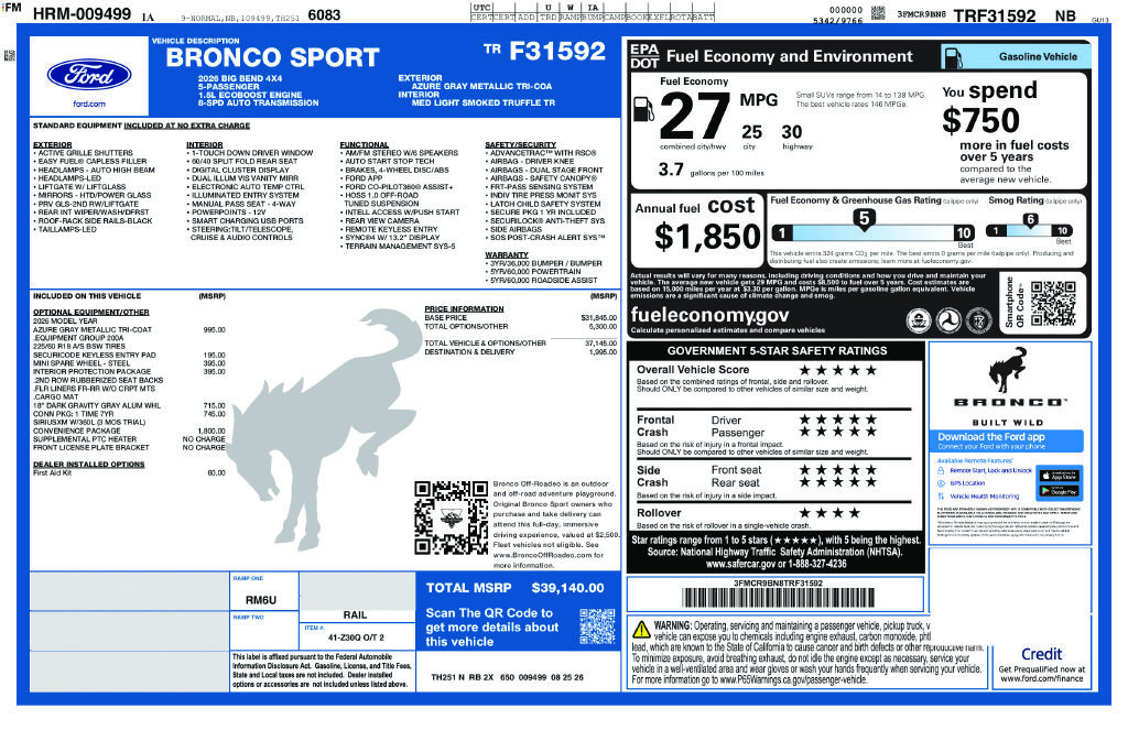 New 2026 Ford Bronco Sport Big Bend w/ Convenience Package AWD/4WD image 11