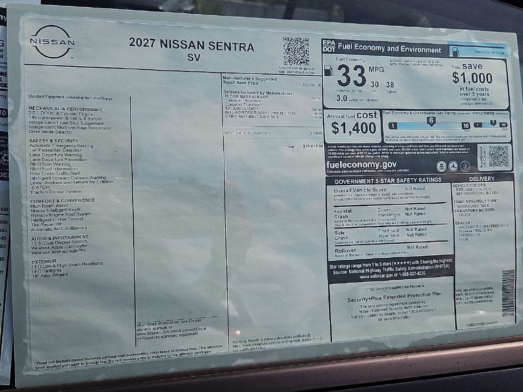 New 2027 Nissan Sentra SV w/ Floor Mat Package FWD image 22