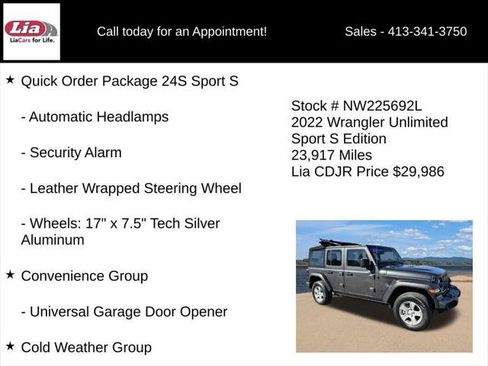 Certified 2022 Jeep Wrangler Unlimited Sport AWD/4WD image 11