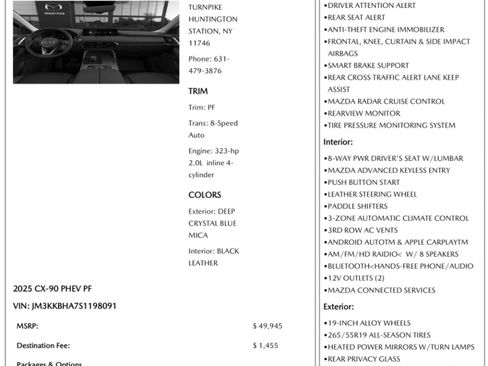 Used 2025 MAZDA CX-90 Plug-In Hybrid w/ Preferred image 55