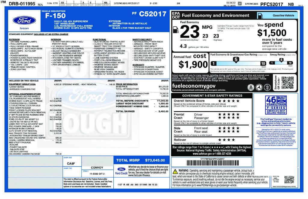 Used 2023 Ford F150 Lariat w/ Equipment Group 502A High AWD/4WD image 39
