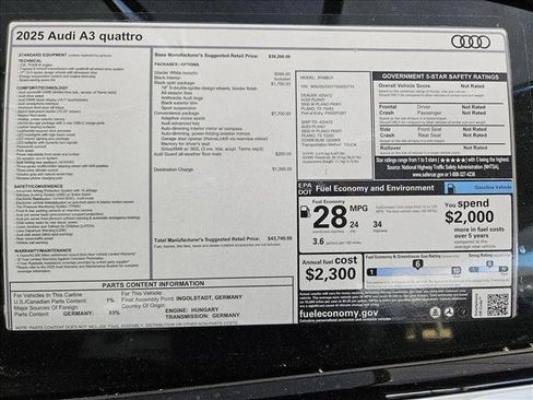 New 2025 Audi A3 2.0T Premium w/ Black Optic Package image 16