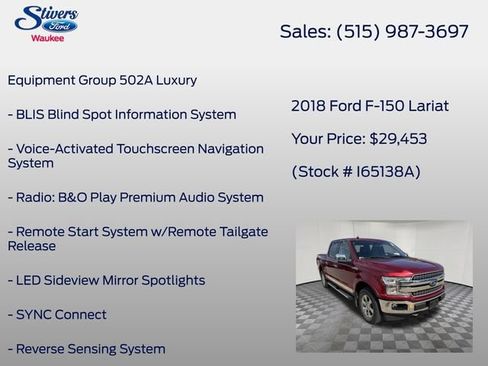 Used 2018 Ford F150 Lariat w/ Equipment Group 502A Luxury AWD/4WD image 8