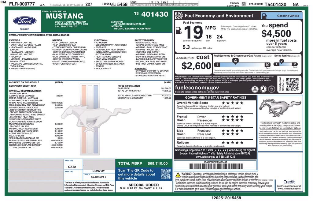 New 2026 Ford Mustang GT Premium w/ GT Performance Package RWD image 36