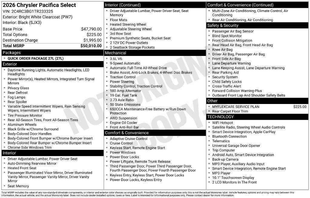 New 2026 Chrysler Pacifica Select AWD/4WD image 38